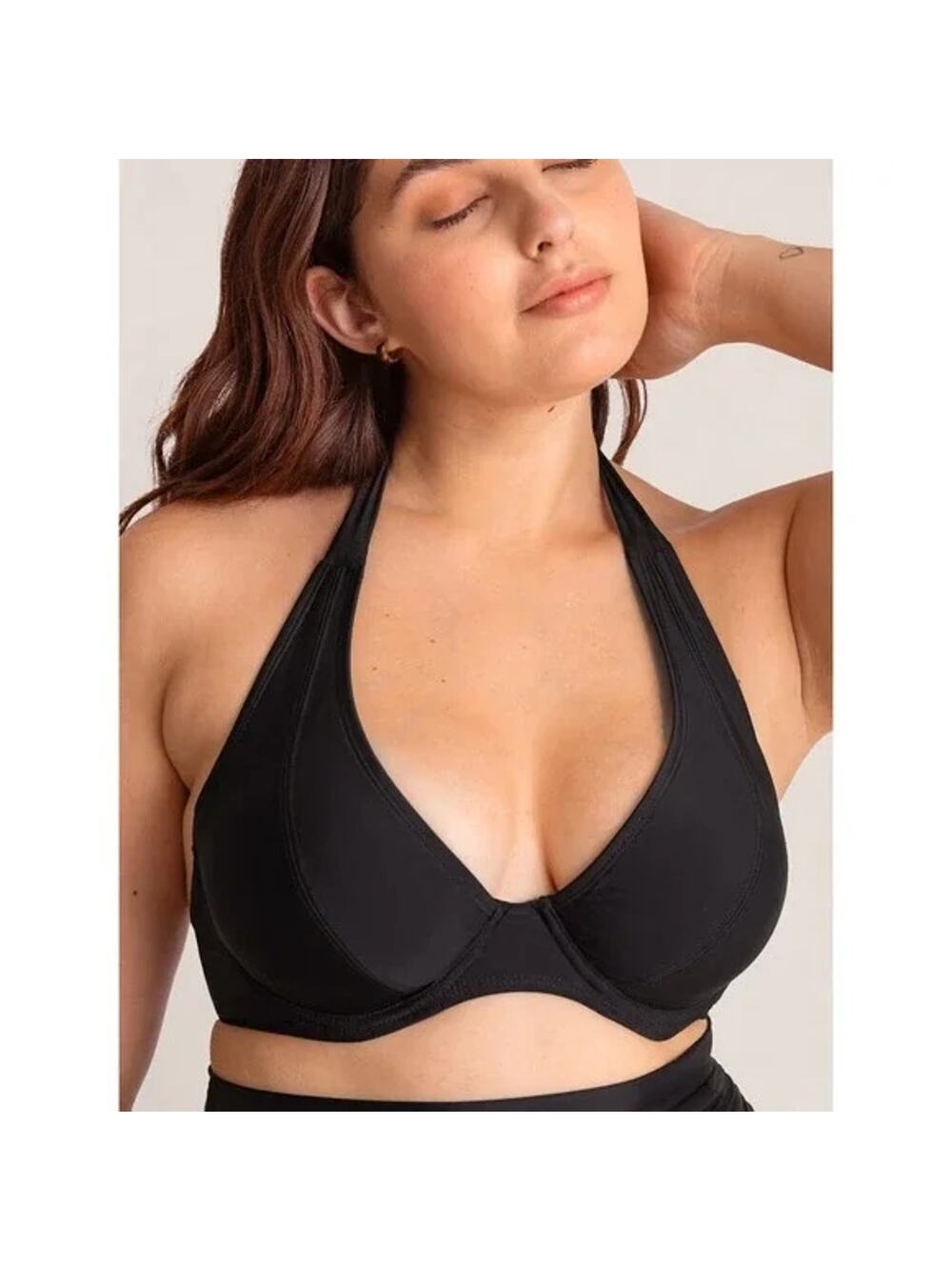 SHAPERMINT Essentials NIP $58 Full Coverage Halter Bikini Top BLACK L